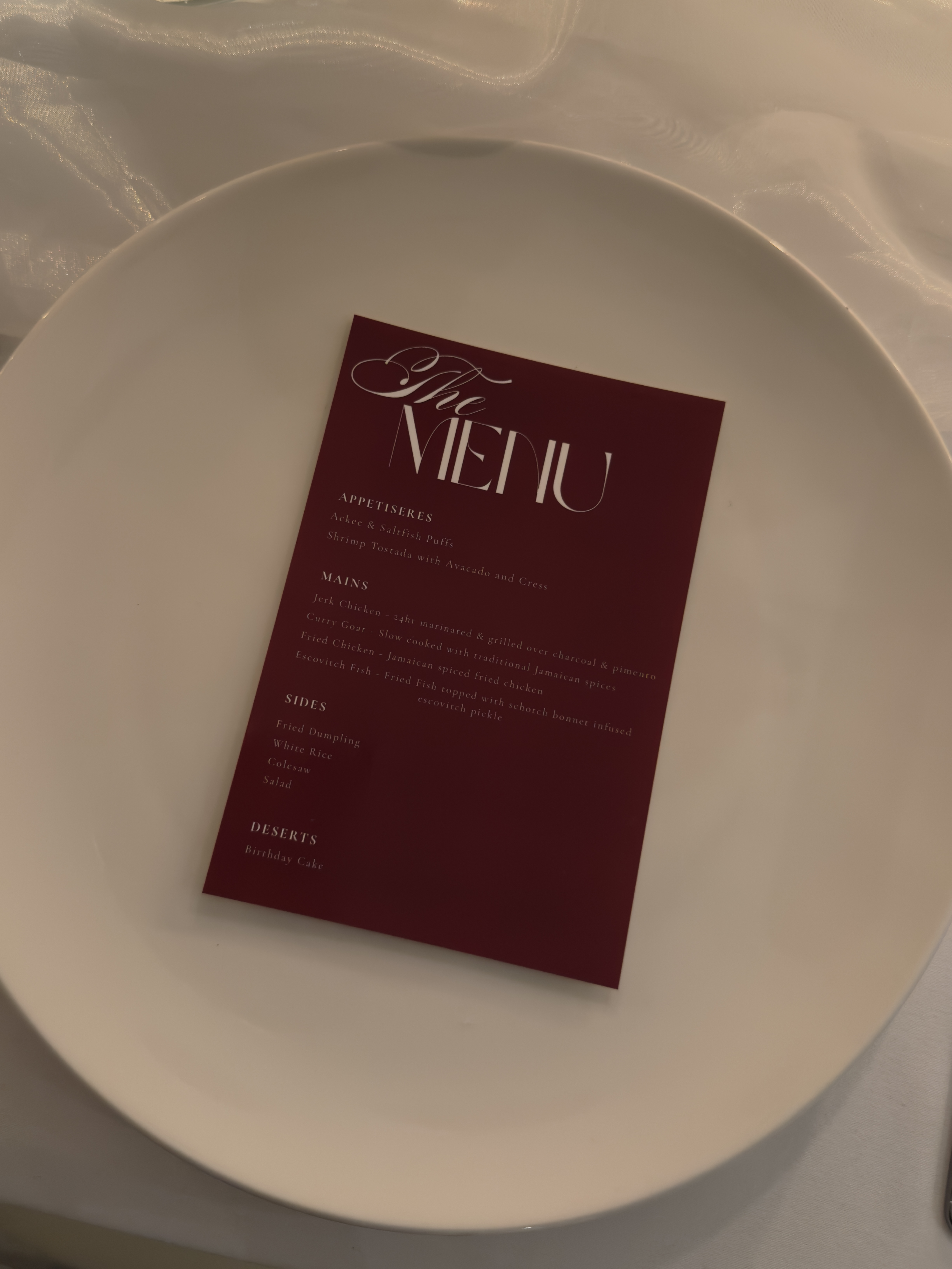 Bespoke menu card on plate
