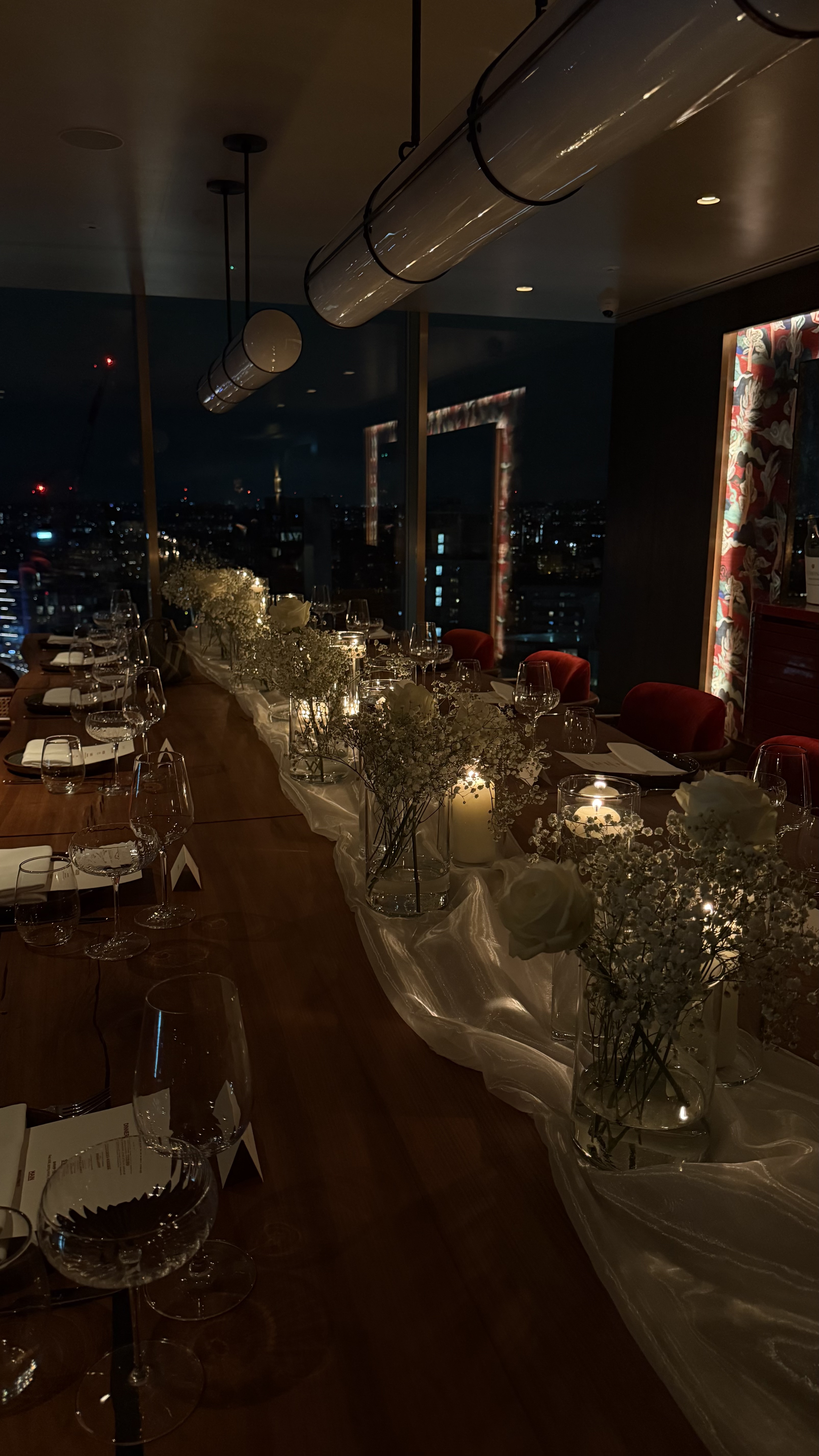 Luxury tablescape with city skyline view